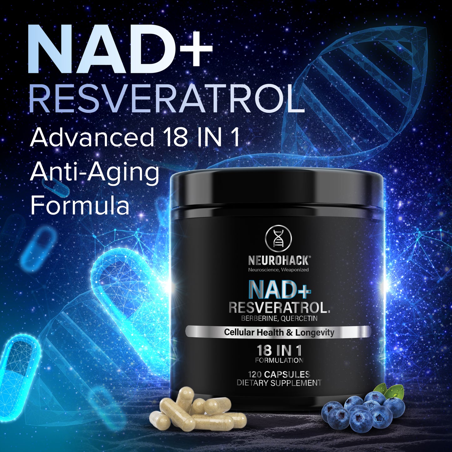 NAD+ Resveratrol Berberine And Quercetin 18-in-1 Formulation