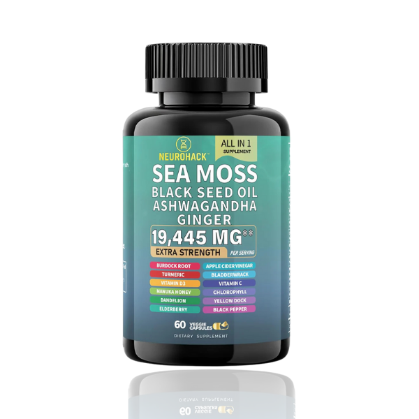 Sea Moss & Black Seed Oil Capsules – 19,445mg Superfood Blend | Ashwagandha, Elderberry, Turmeric, Apple Cider Vinegar & More | Immune Support, Energy, Gut Health, Skin & Stress Relief