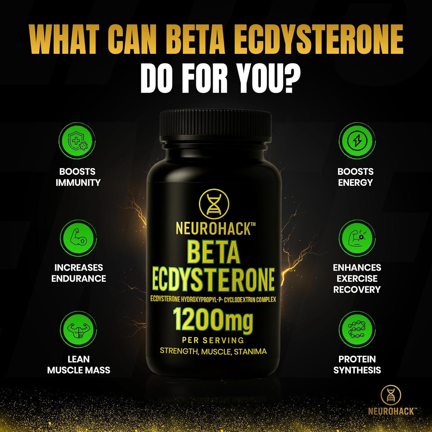 Beta Ecdysterone Supplement 1200mg | 98% Maximum Purity Ecdysterone for Lean Muscle Growth, Strength & Performance | Natural Anabolic Muscle Builder | Vegan | 60 Capsules – 30 Day Supply