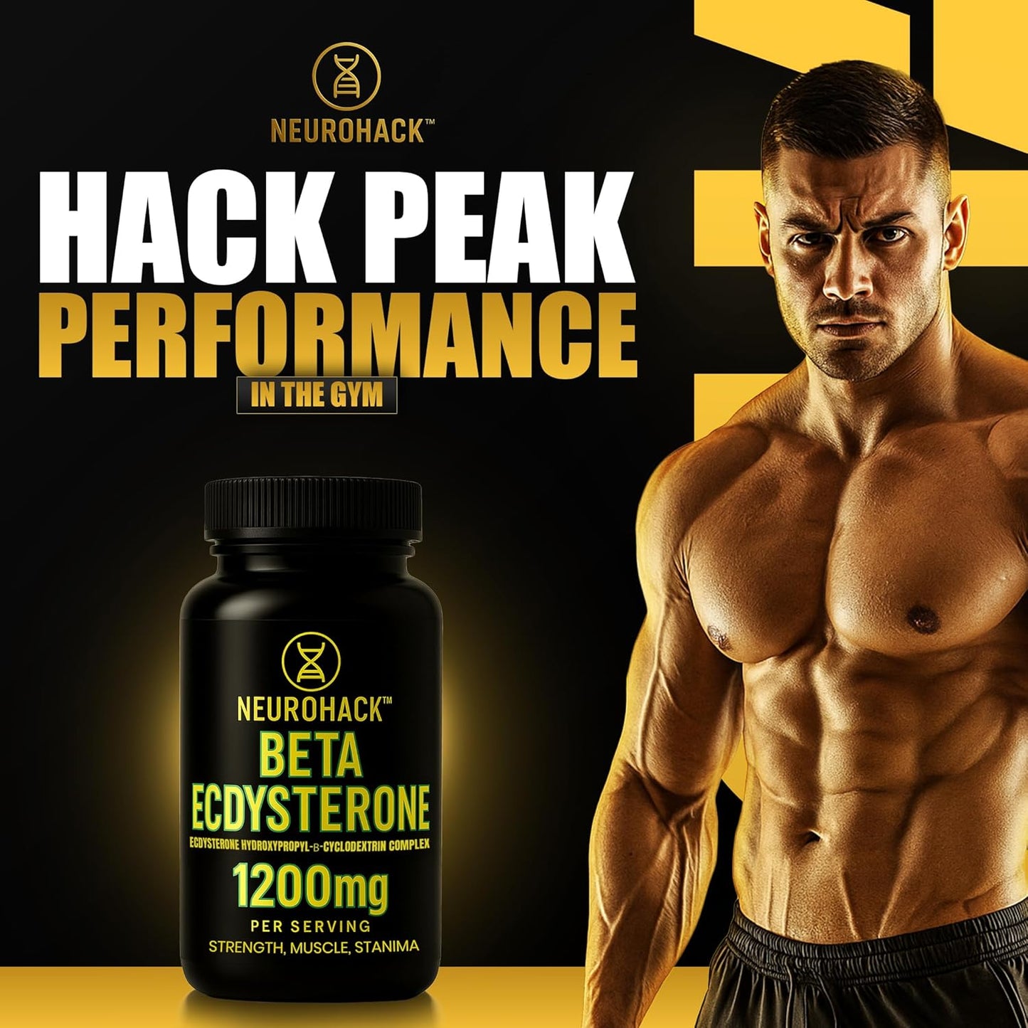 Beta Ecdysterone Supplement 1200mg | 98% Maximum Purity Ecdysterone for Lean Muscle Growth, Strength & Performance | Natural Anabolic Muscle Builder | Vegan | 60 Capsules – 30 Day Supply