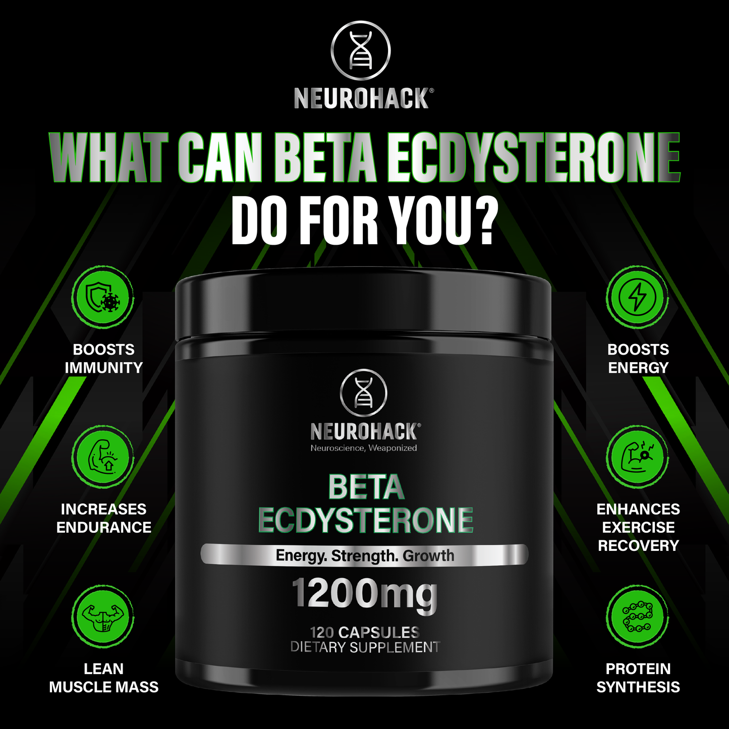 Beta Ecdysterone Supplement 1200mg | 98% Maximum Purity | Vegan | 120 Capsules – 60 Day Supply